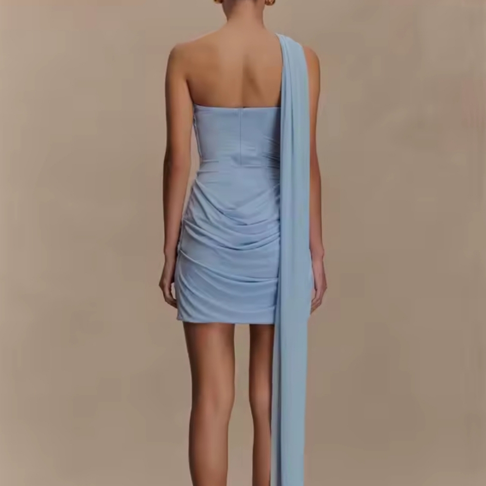 Sexy Mini Dress WomenFashion Off-shoulder Sleeveless Backless Draped RuchedBod - Picture 4 of 4